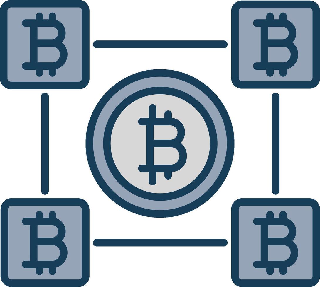bitcoin blocos linha preenchidas cinzento ícone vetor