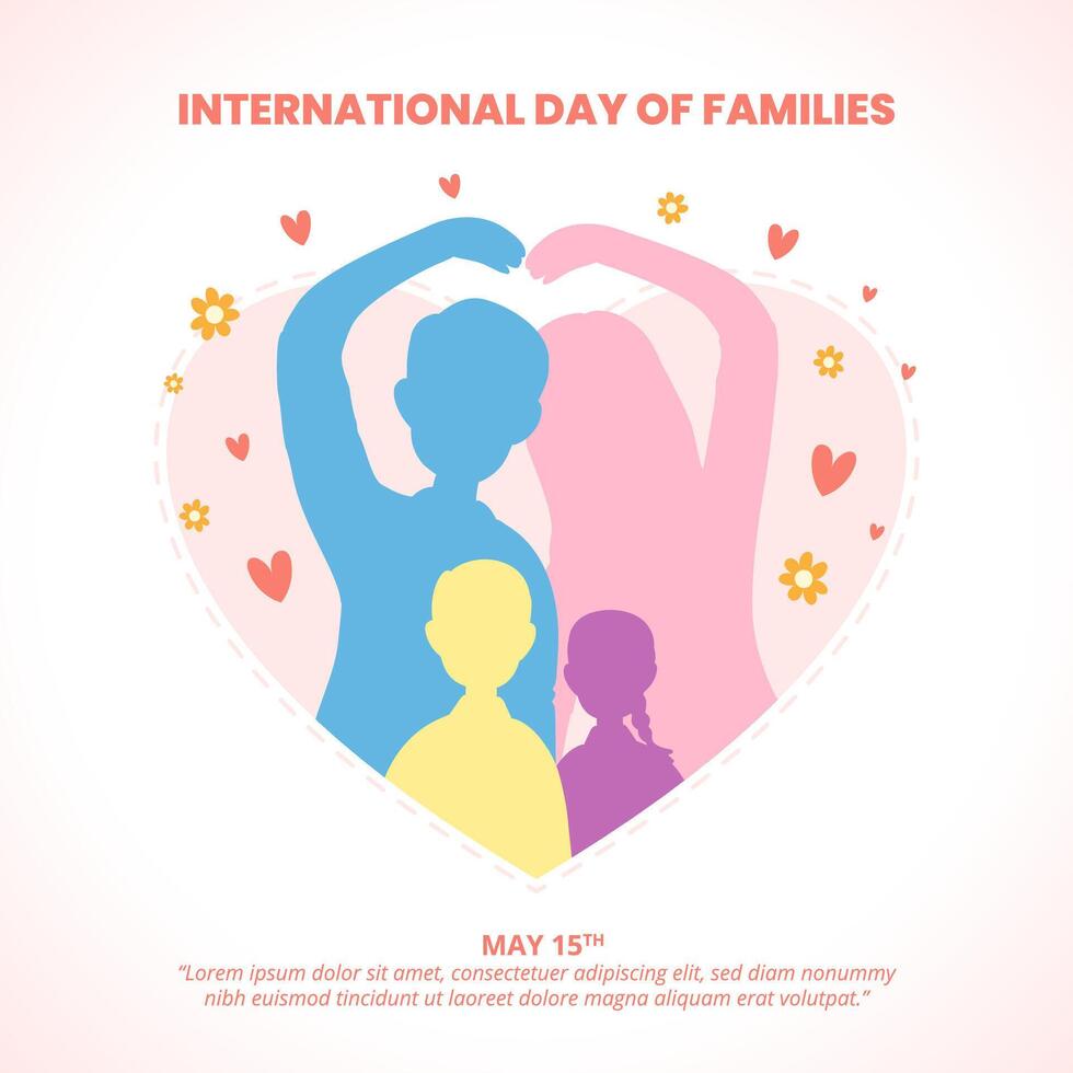 internacional dia do famílias fundo com silhueta do uma família vetor
