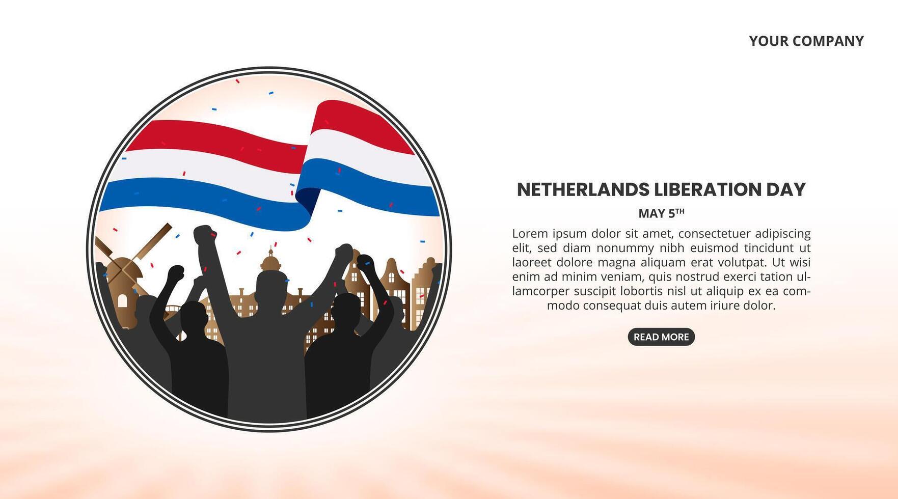 Países Baixos libertação dia com silhueta pessoas e bandeira vetor