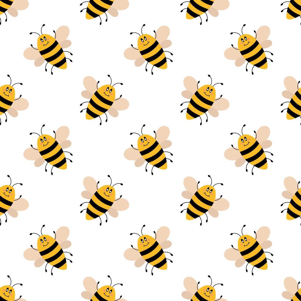 fofa desenho animado abelha desatado padronizar. engraçado abelhas fundo. plano ilustração. vetor