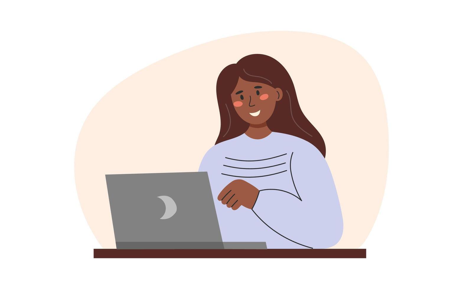 mulher com computador portátil, conectados Educação ou conectados trabalhando conceito. vetor
