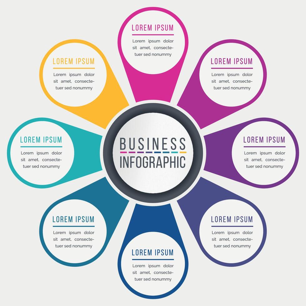 infográficos Projeto 8 opções ou passos o negócio em formação colorida modelo vetor