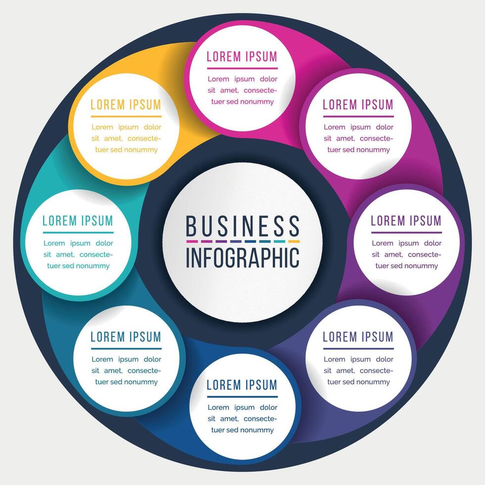 infográfico círculo Projeto 8 opções ou passos Projeto modelo para o negócio em formação vetor
