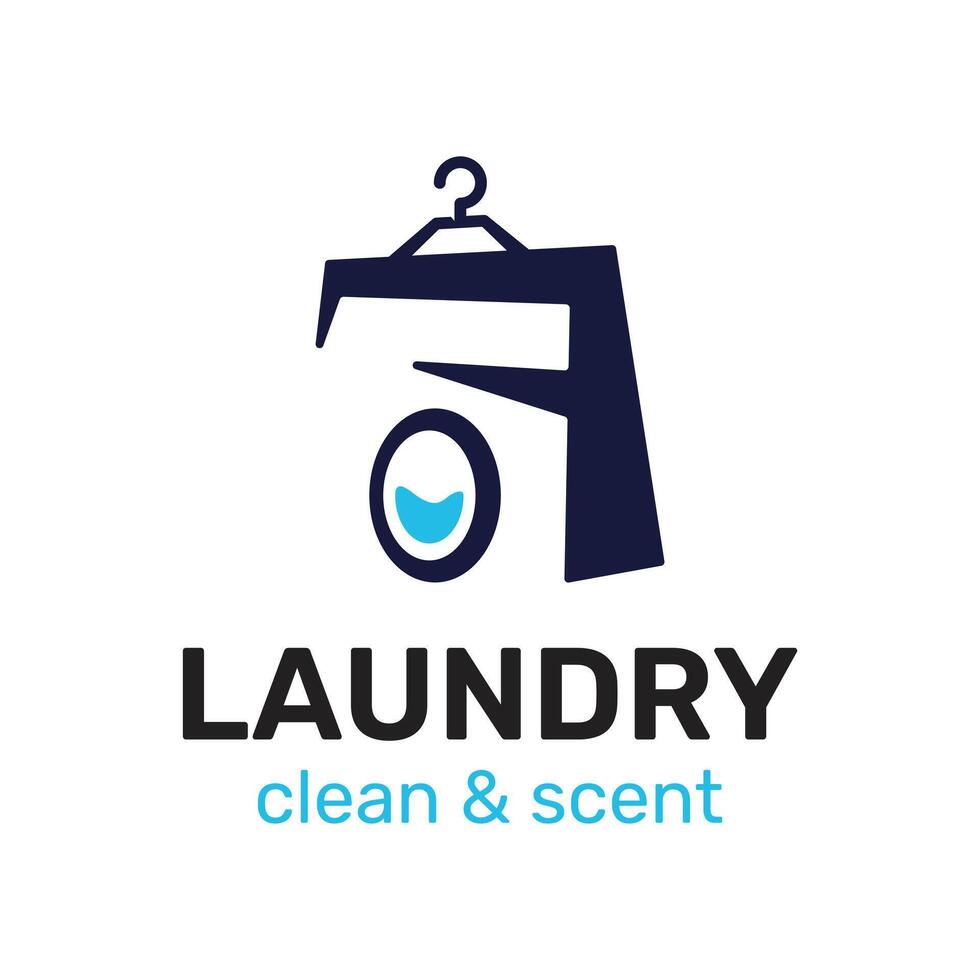 moderno e minimalista lavanderia logotipo, lavando máquina logotipo combinação com roupas cabide, para roupas lavando vetor