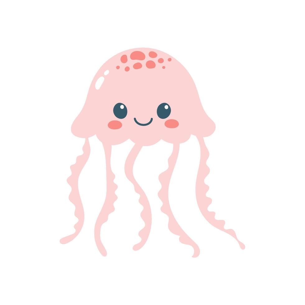 mão desenhado fofa medusa. marinho vida animais. modelo para adesivos, bebê banho, cumprimento cartões e convite. vetor