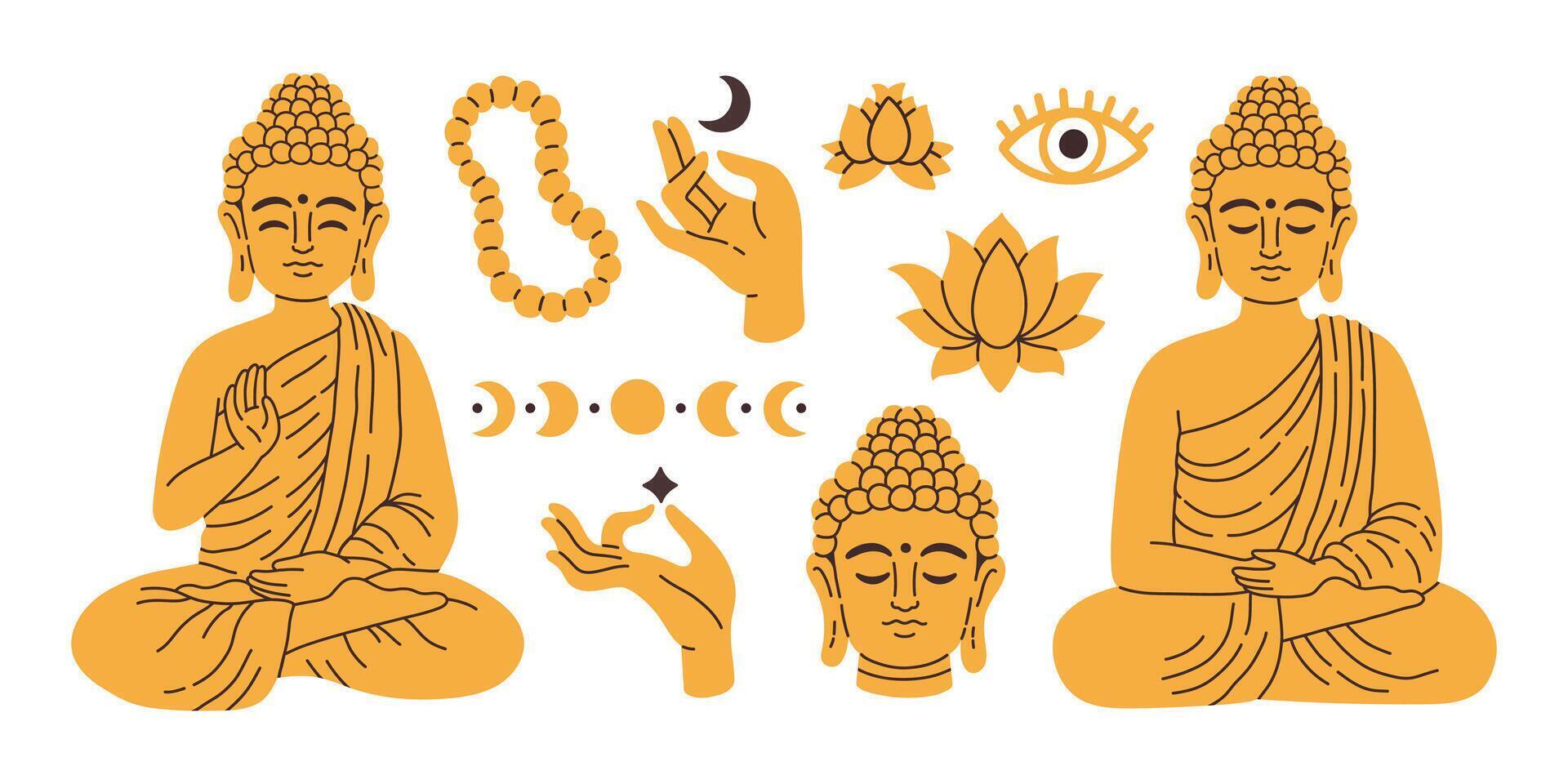 tailandês budismo theravada ouro definir. mão desenhado elementos ilustração para decoração, impressão. conceito para poster, faixas vetor