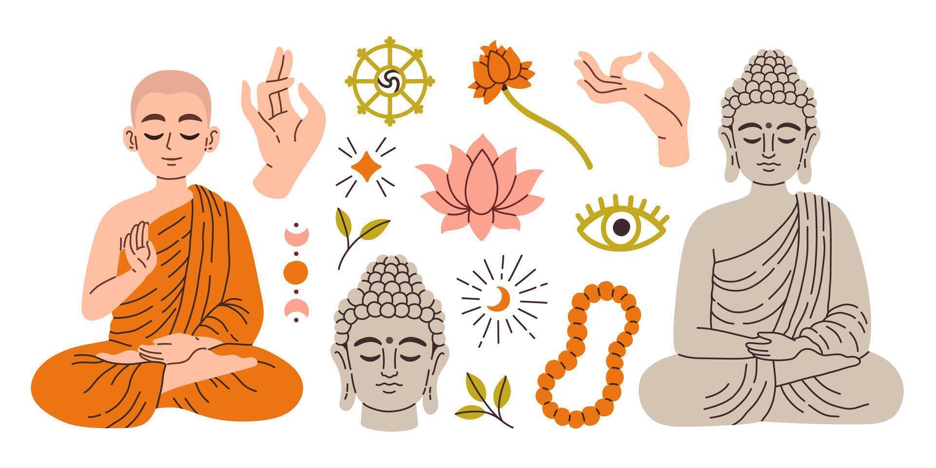 tailandês budismo theravada definir. mão desenhado elementos ilustração para decoração, impressão. conceito para poster, faixas vetor