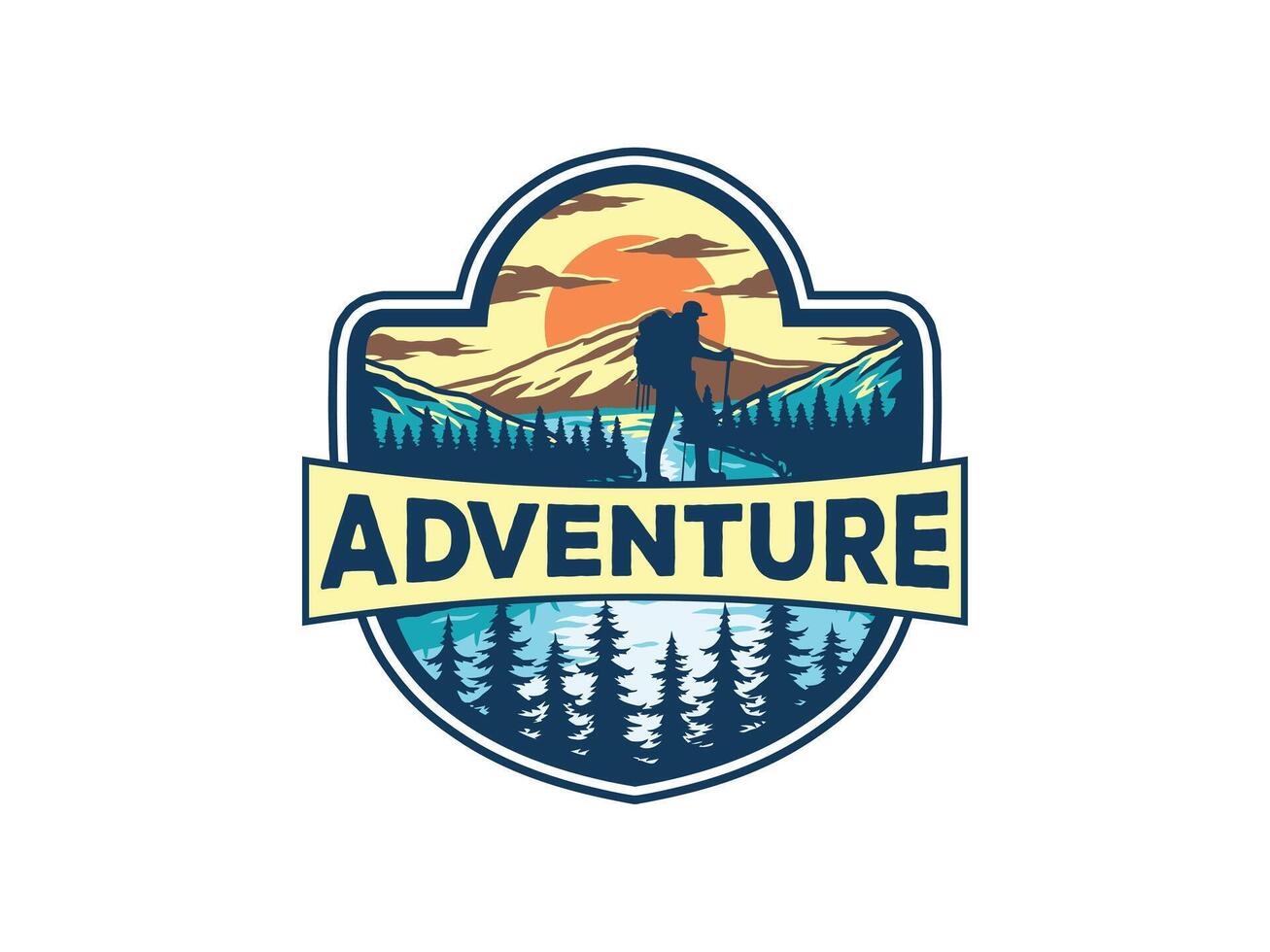 vintage montanha ao ar livre aventura lago rio crachá logotipo vetor