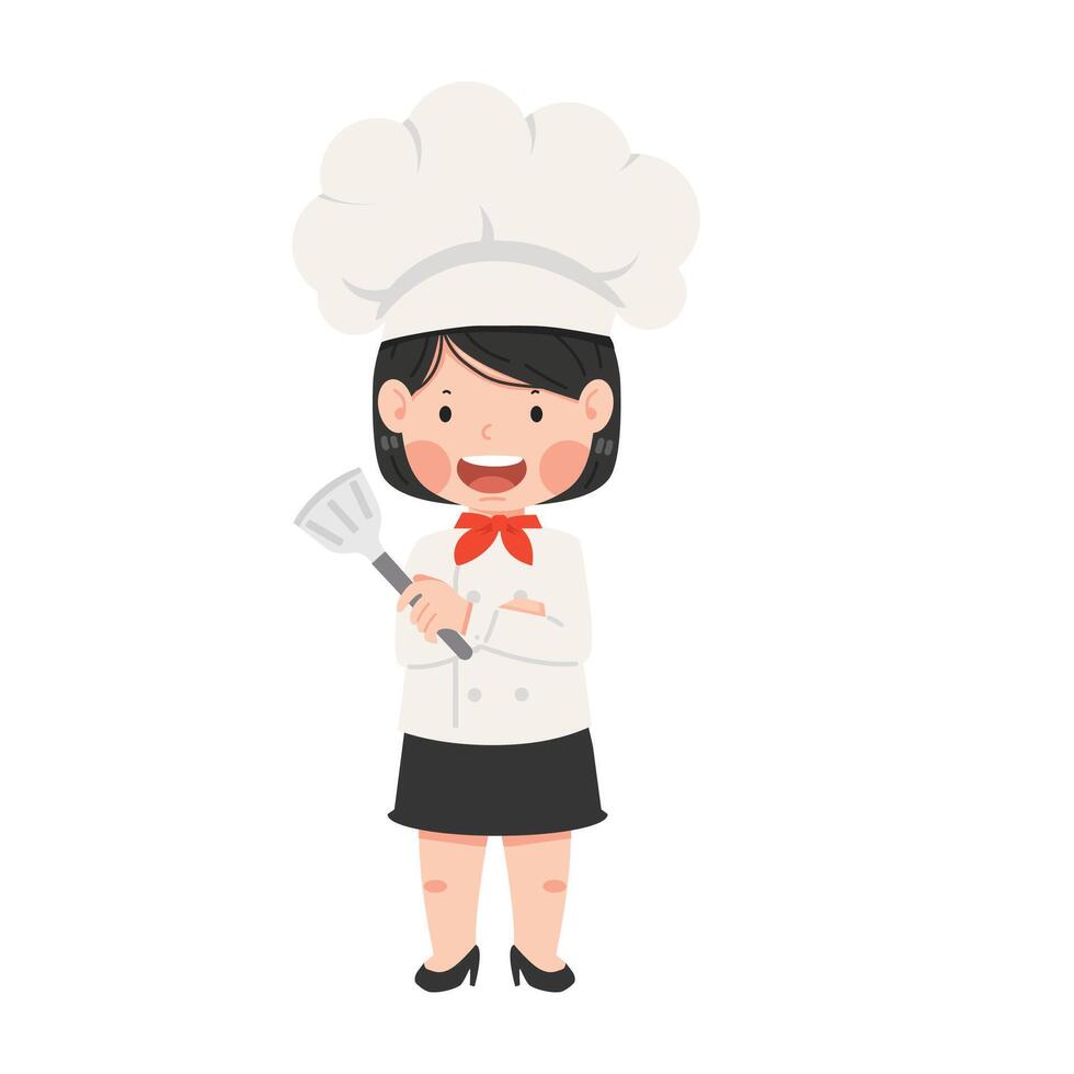 fofa chefe de cozinha menina desenho animado criança vetor