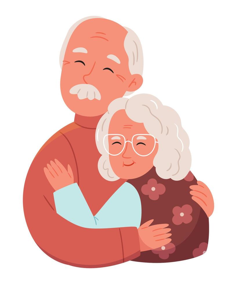 feliz Senior amor casal do velho homem e mulher. idosos pessoas em pé junto. vetor