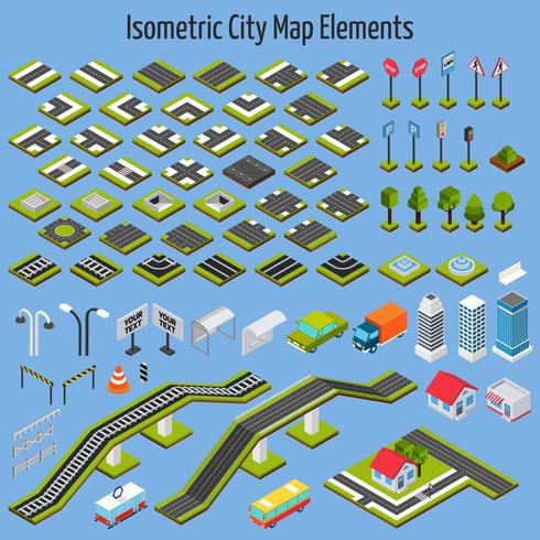 Elementos do mapa de cidade isométrica vetor