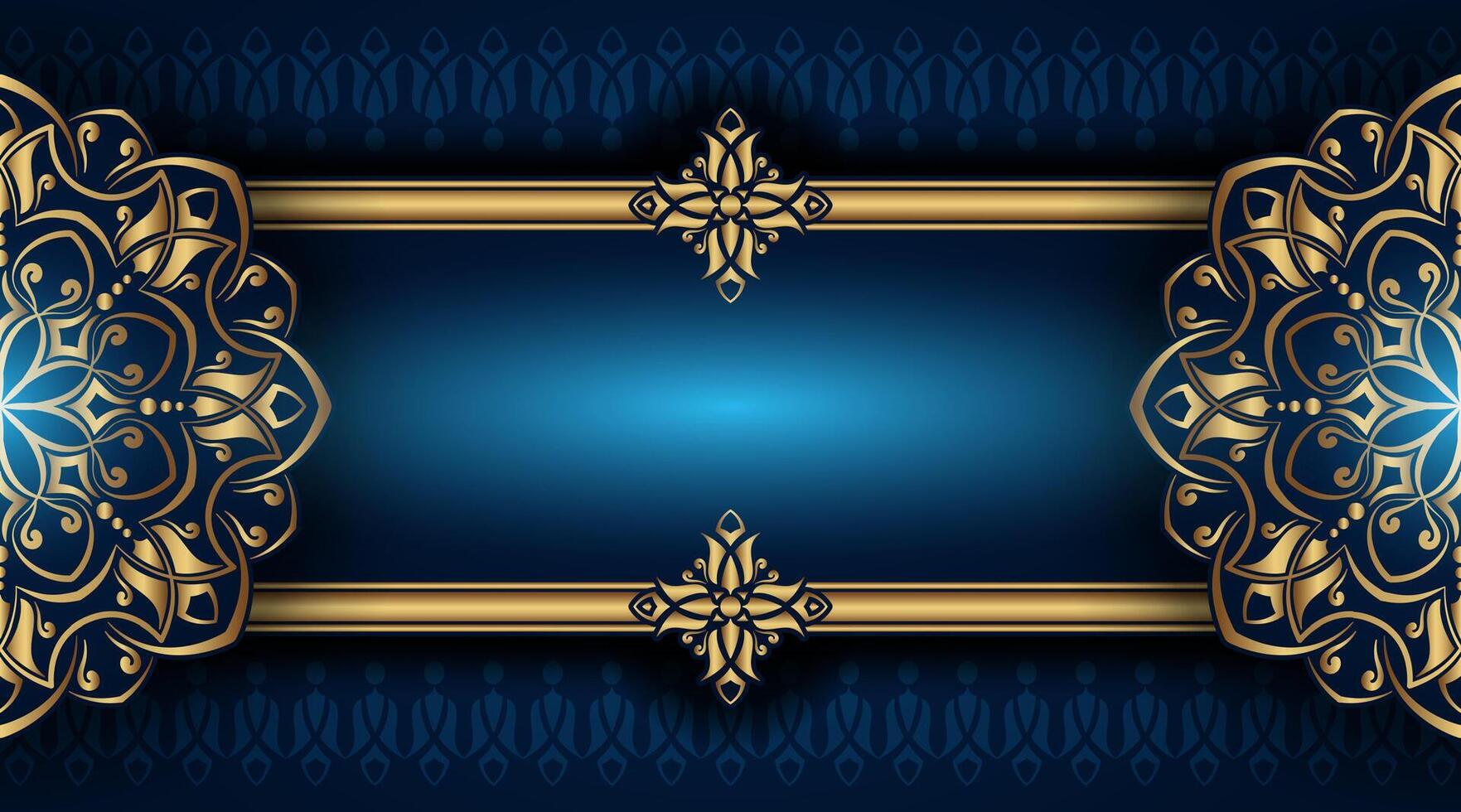 Sombrio azul ornamental fundo, com ouro mandala decoração vetor