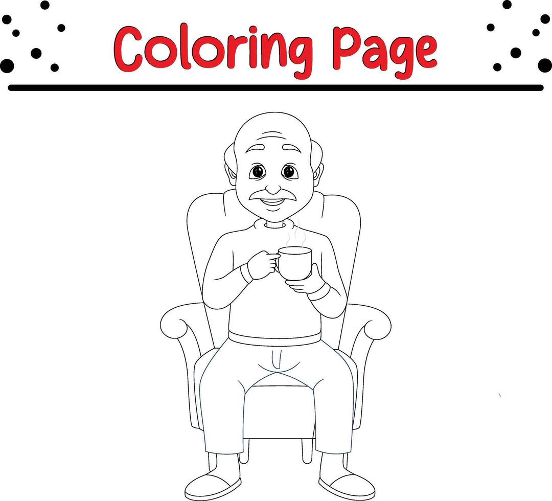 feliz avô com quente beber coloração livro página para crianças vetor