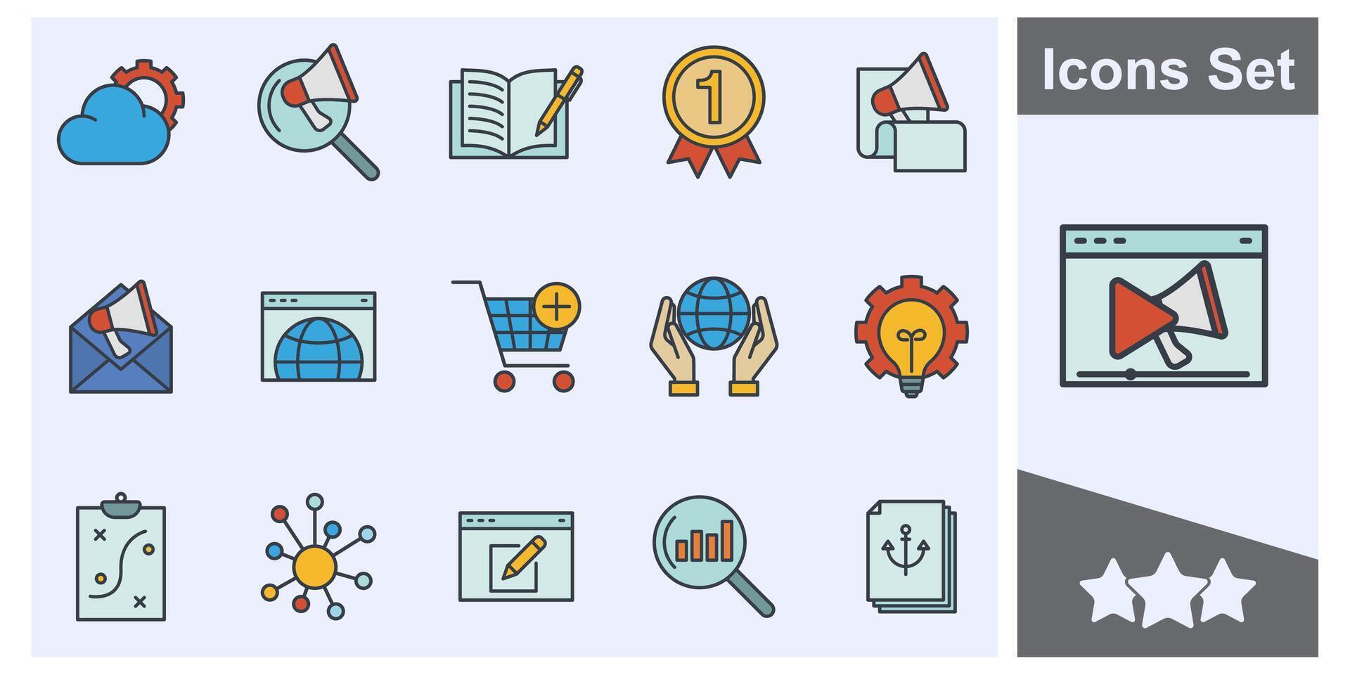 digital marketing ícone conjunto símbolo coleção, logotipo isolado ilustração vetor