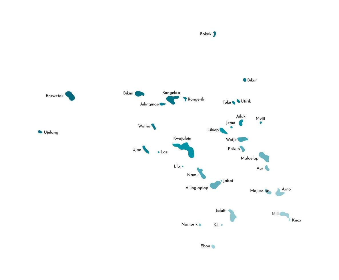 isolado ilustração do simplificado mapa do marechal ilhas com nomes do a ilhas e atóis. colorida azul cáqui silhuetas vetor