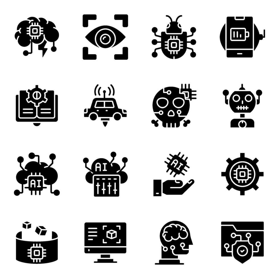 conjunto do artificial inteligência sólido ícones vetor