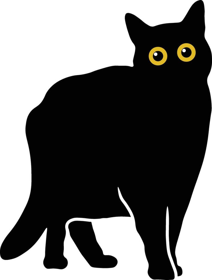 internacional gato dia personagem com fofa amarelo olhos. isolado Preto silhueta vetor