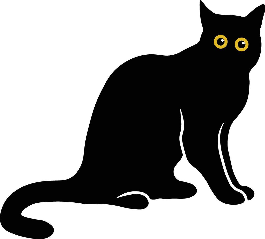 internacional gato dia personagem com fofa amarelo olhos. isolado Preto silhueta vetor