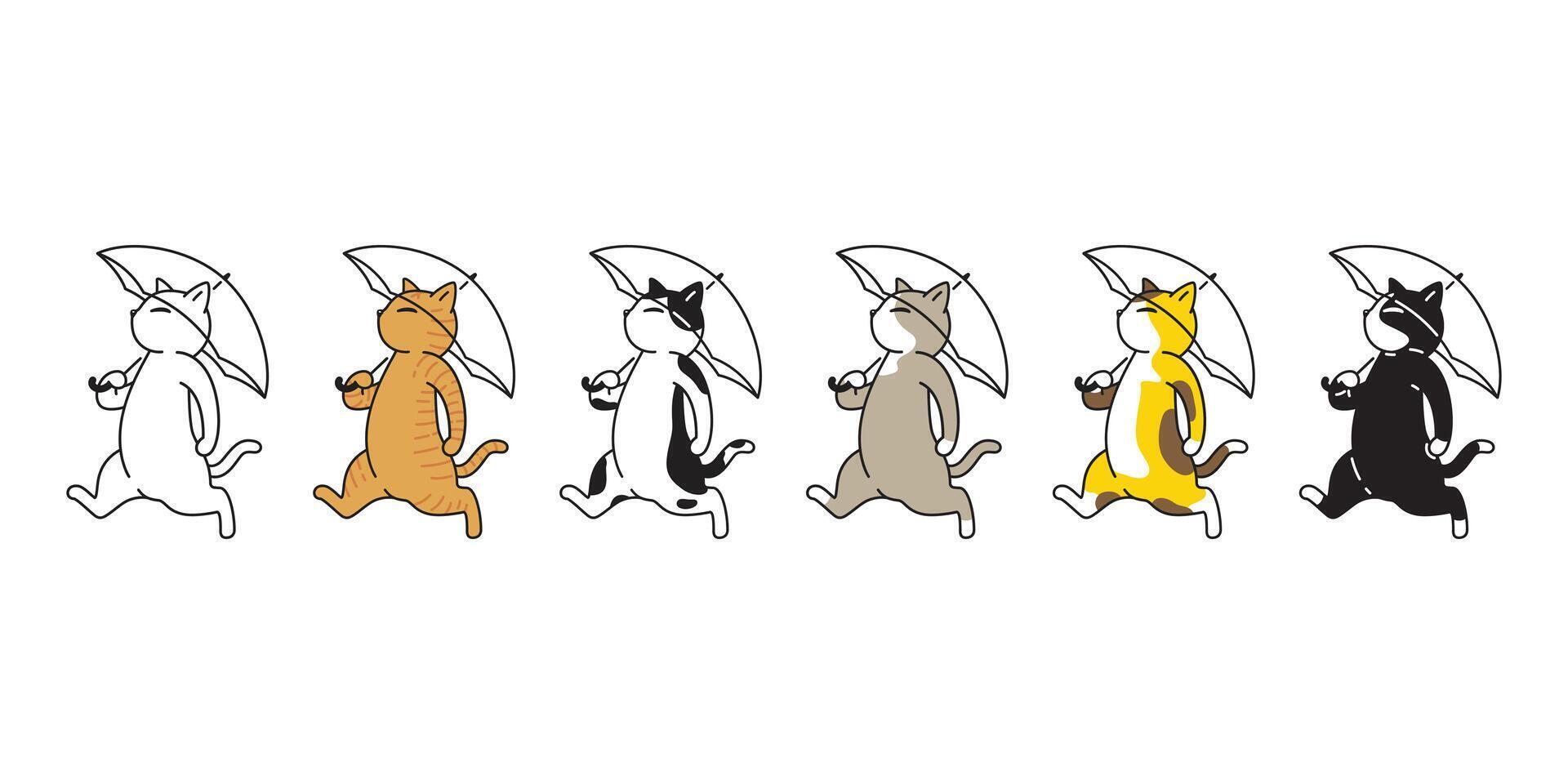 gato gatinho ícone chita guarda-chuva logotipo animal procriar desenho animado personagem esporte rabisco símbolo ilustração Projeto vetor