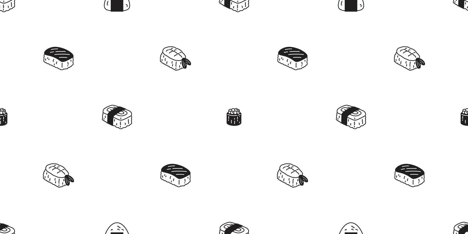 Sushi desatado padronizar onigiri japonês Comida telha fundo cachecol isolado ilustração desenho animado repetir papel de parede Projeto vetor