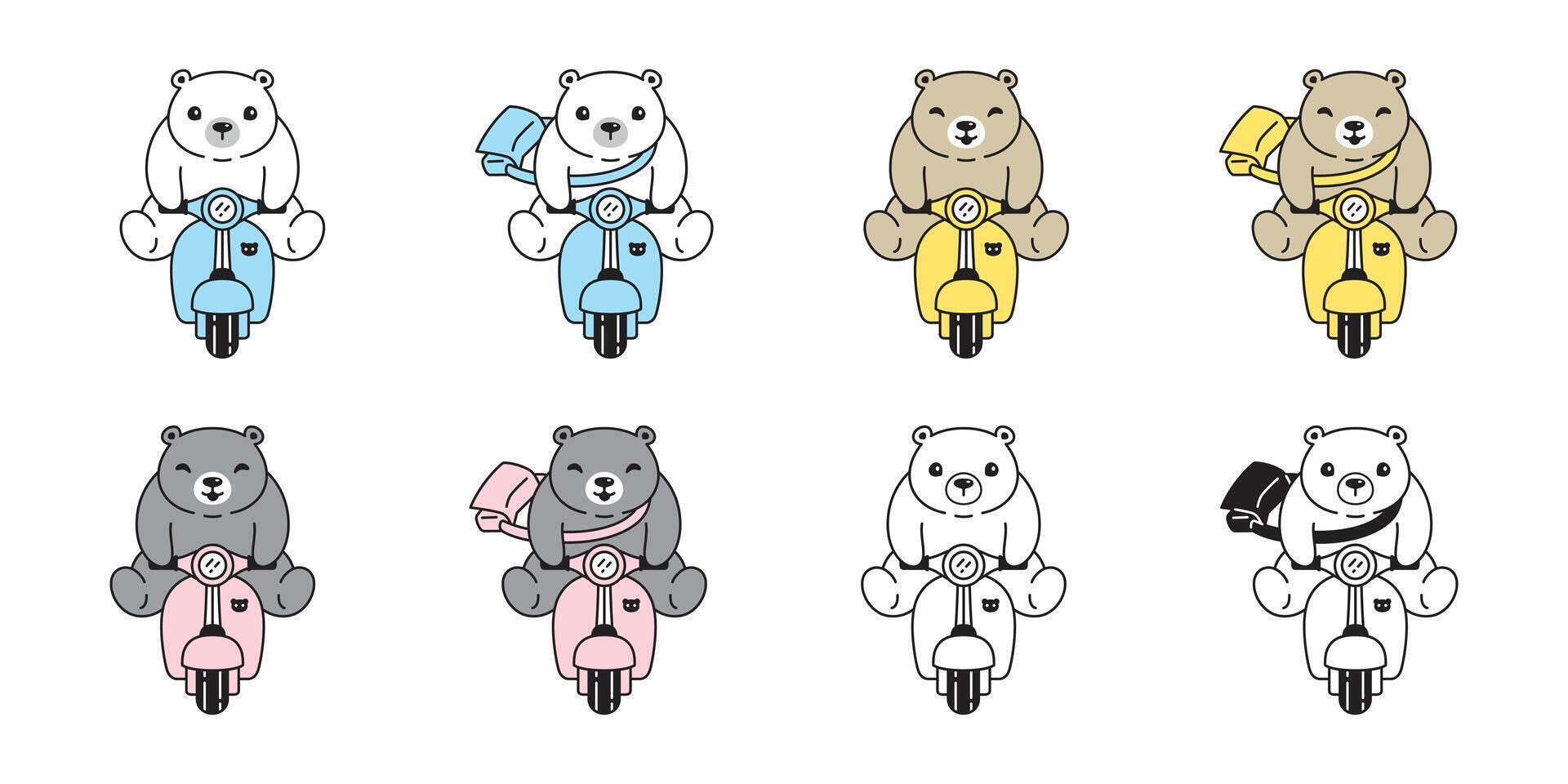 Urso polar Urso passeio bicicleta ícone logotipo Urso de pelúcia desenho animado personagem símbolo ilustração rabisco Projeto vetor