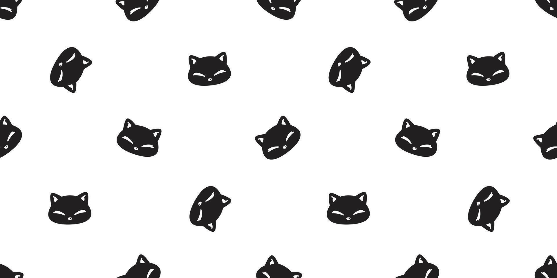 gato desatado padronizar gatinho cabeça chita animal cachecol isolado repetir fundo animal desenho animado telha papel de parede ilustração Preto rabisco Projeto vetor