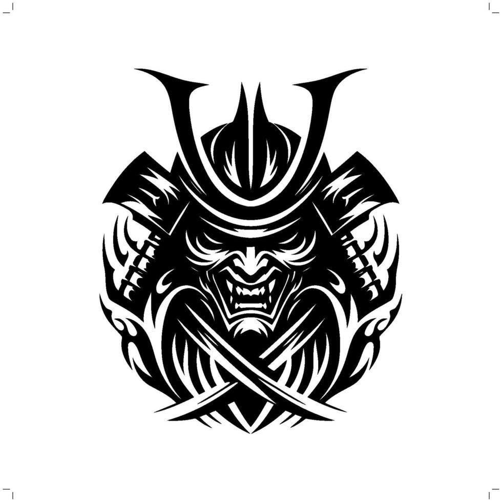 samurai dentro moderno tribal tatuagem, abstrato linha arte do pessoas, minimalista contorno. vetor