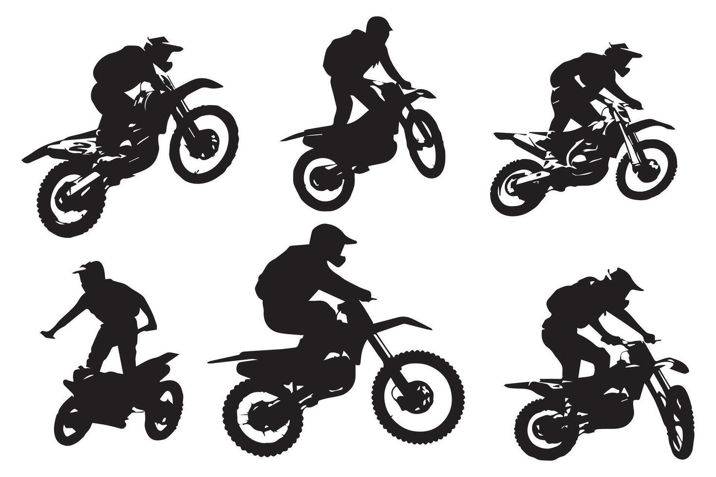 silhueta do uma motociclista fazendo estilo livre truques em dele motocicleta silhueta conjunto livre Projeto vetor