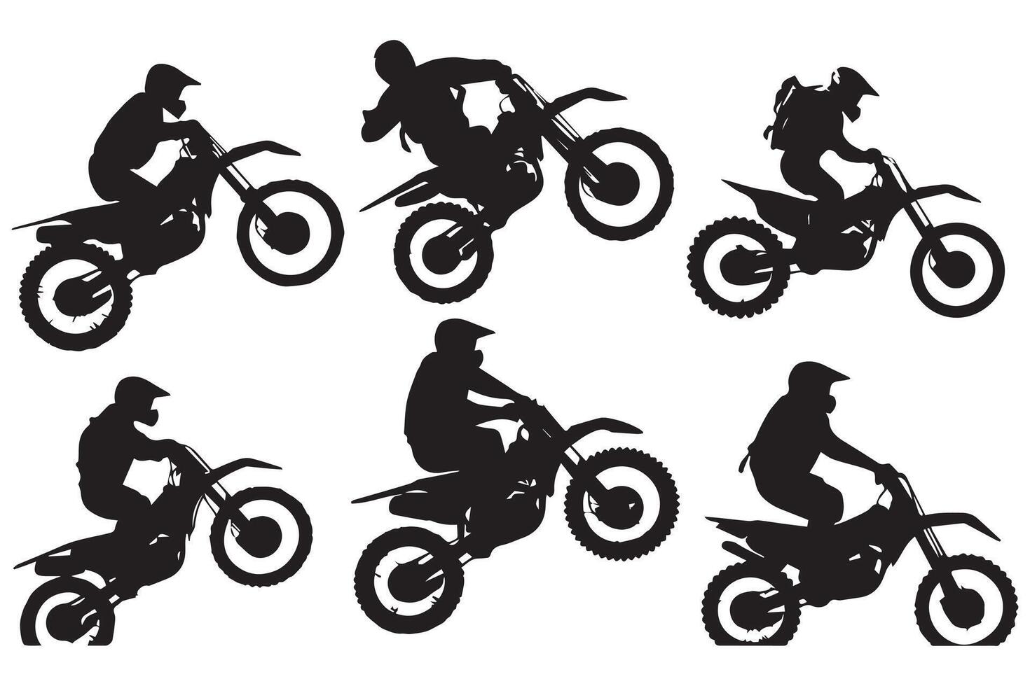 motocross corrida, motocross piloto pulando em uma motocicleta, isolado silhueta, frente visualizar. tinta desenho, estilo livre motocross pró Projeto vetor