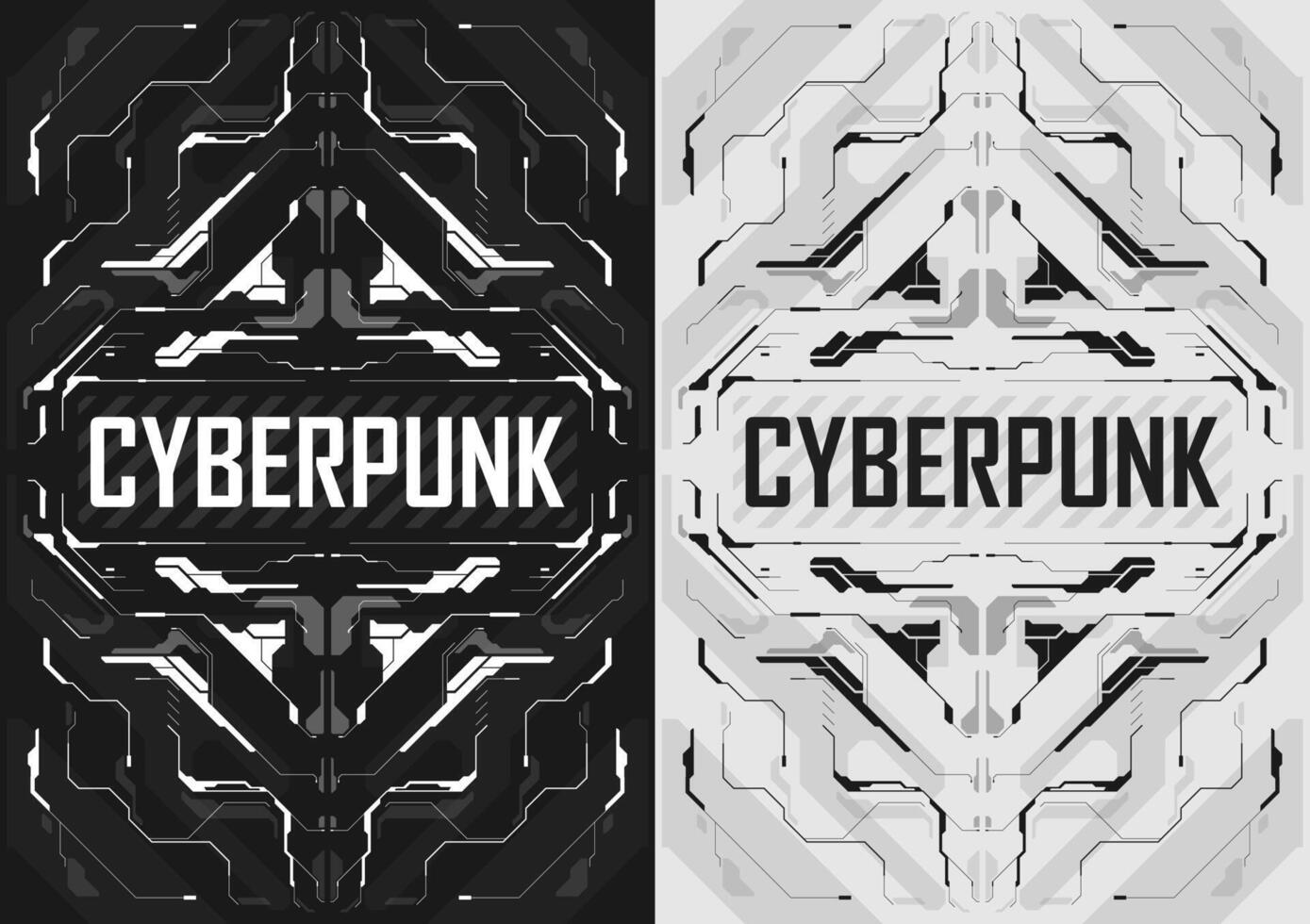 cyberpunk futurista poster definir. tecnologia cyberpunk Projeto para rede e impressão modelo. tecnologia estilo folheto. futurista tecnologia, Preto e branco minimalista projeto, inversão. vetor