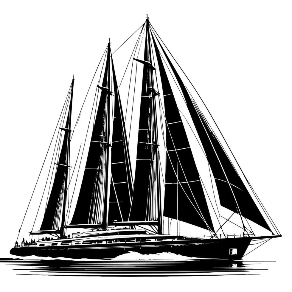 Preto e branco ilustração do uma Navegando barco vetor