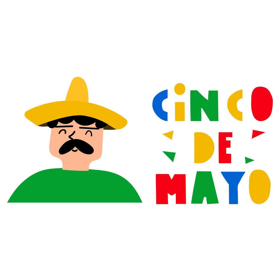 cinco de maionese. feliz mexicano. mão desenhado ilustração em branco fundo. vetor