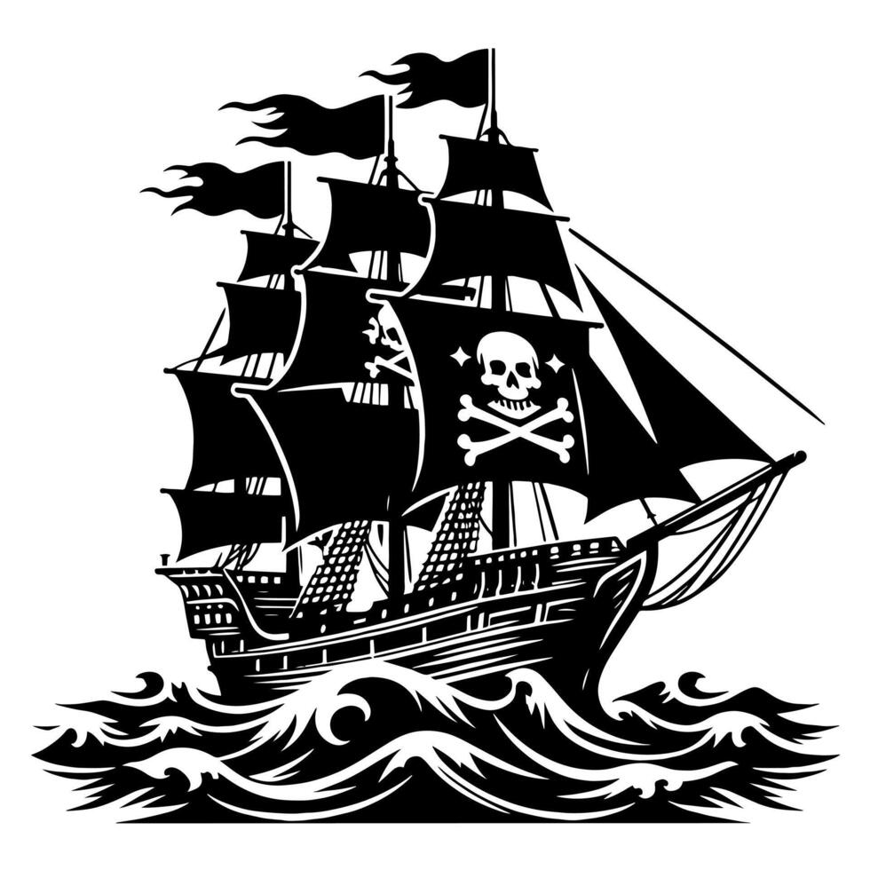 Preto e branco ilustração do pirata navio vetor