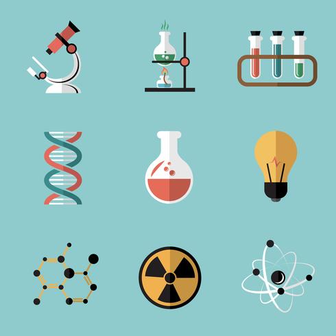 Conjunto de ícones plana de ciência química vetor