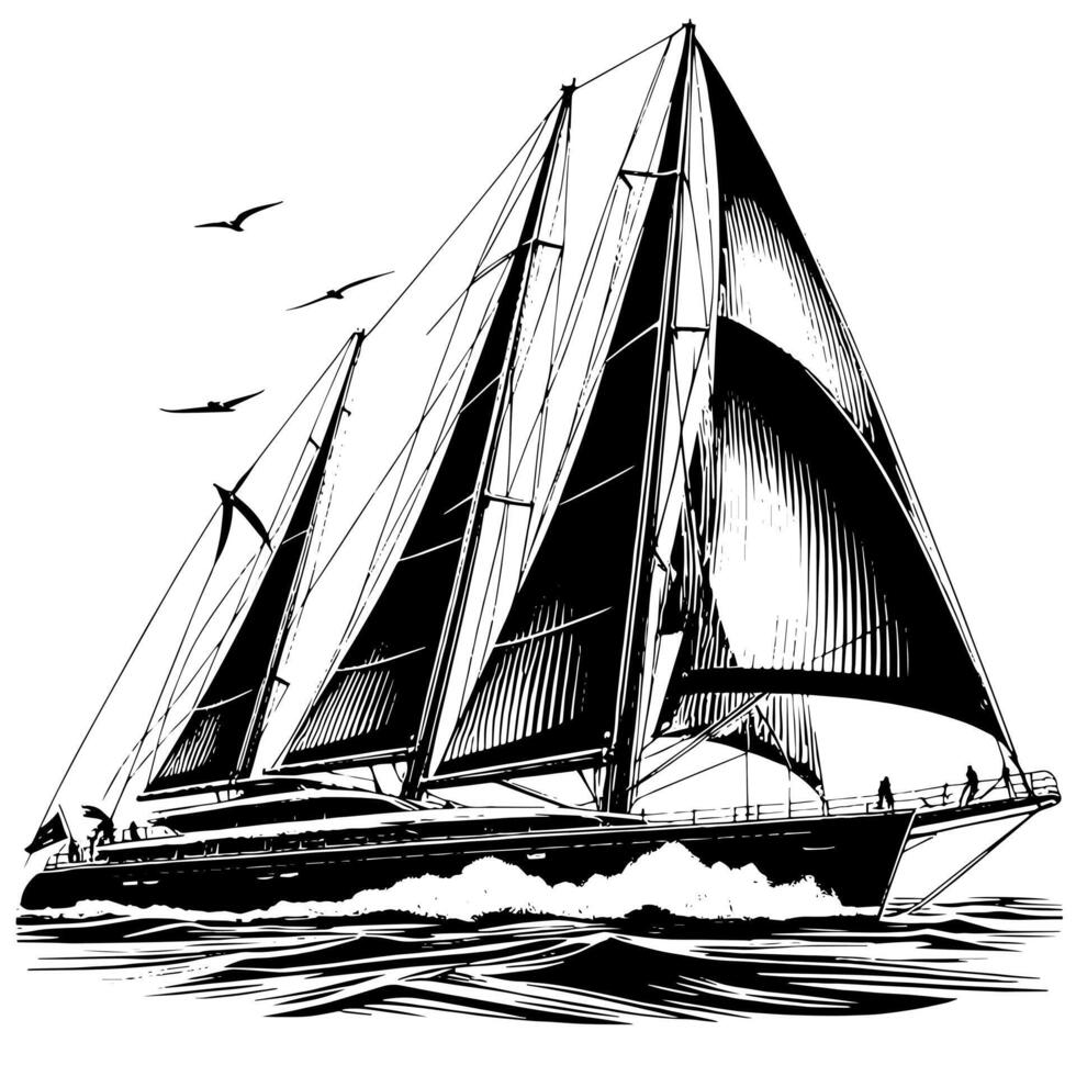 Preto e branco ilustração do uma Navegando barco vetor