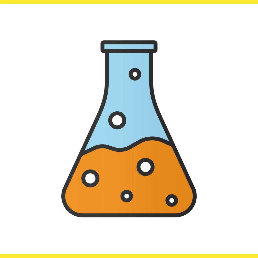 ícone de cor de reação química. copo de laboratório médico. frasco de poção. frasco de laboratório escolar. ilustração vetorial isolada vetor