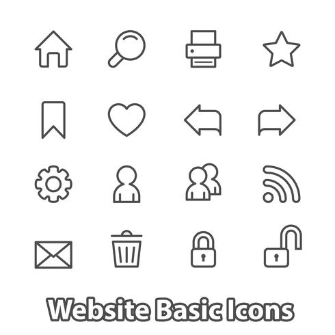 Conjunto básico de ícones do site, plano de contorno vetor