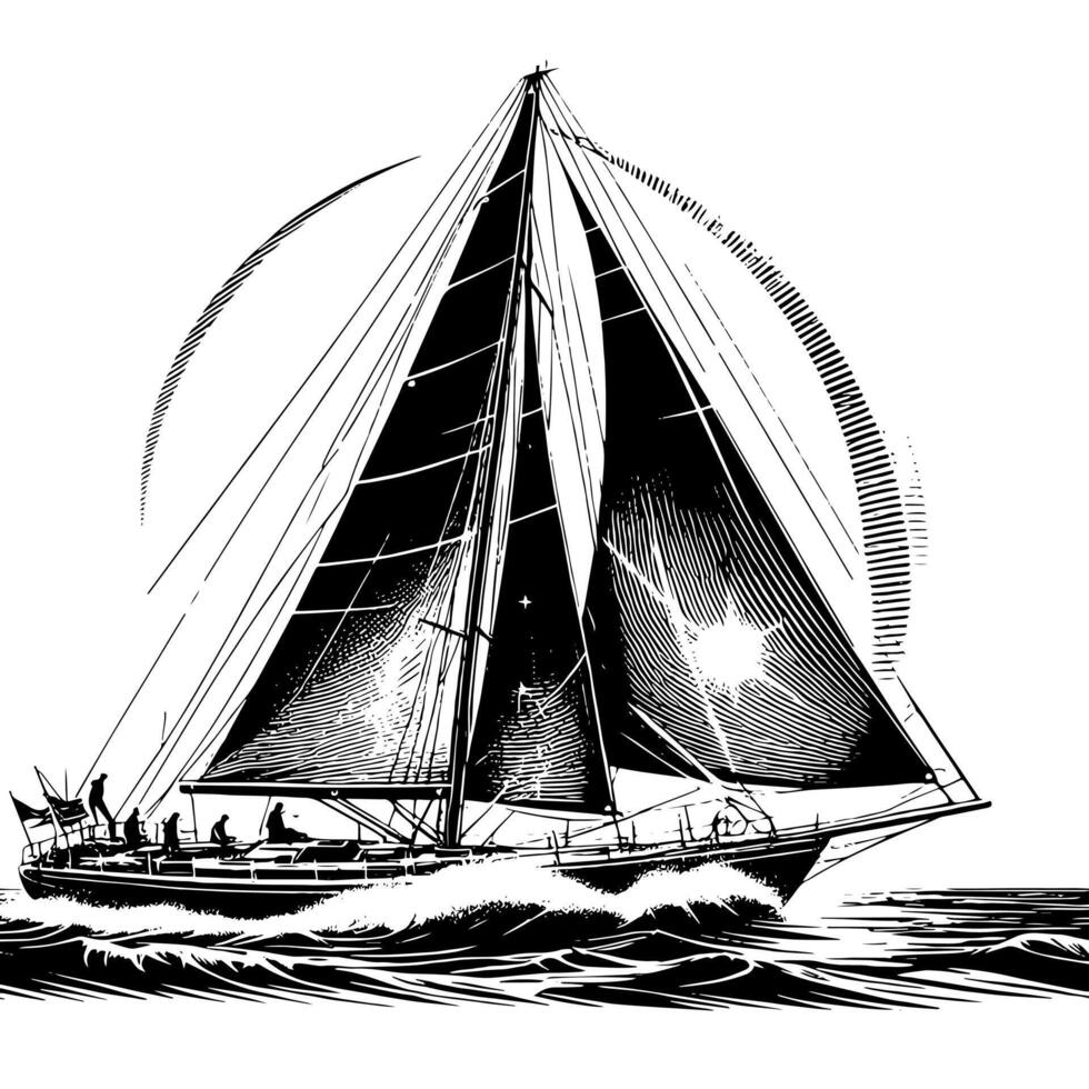 Preto e branco ilustração do uma Navegando barco vetor