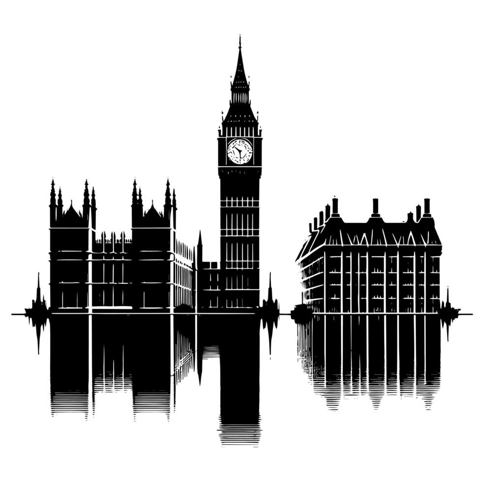 Preto e branco ilustração do grande ben torre dentro Londres vetor