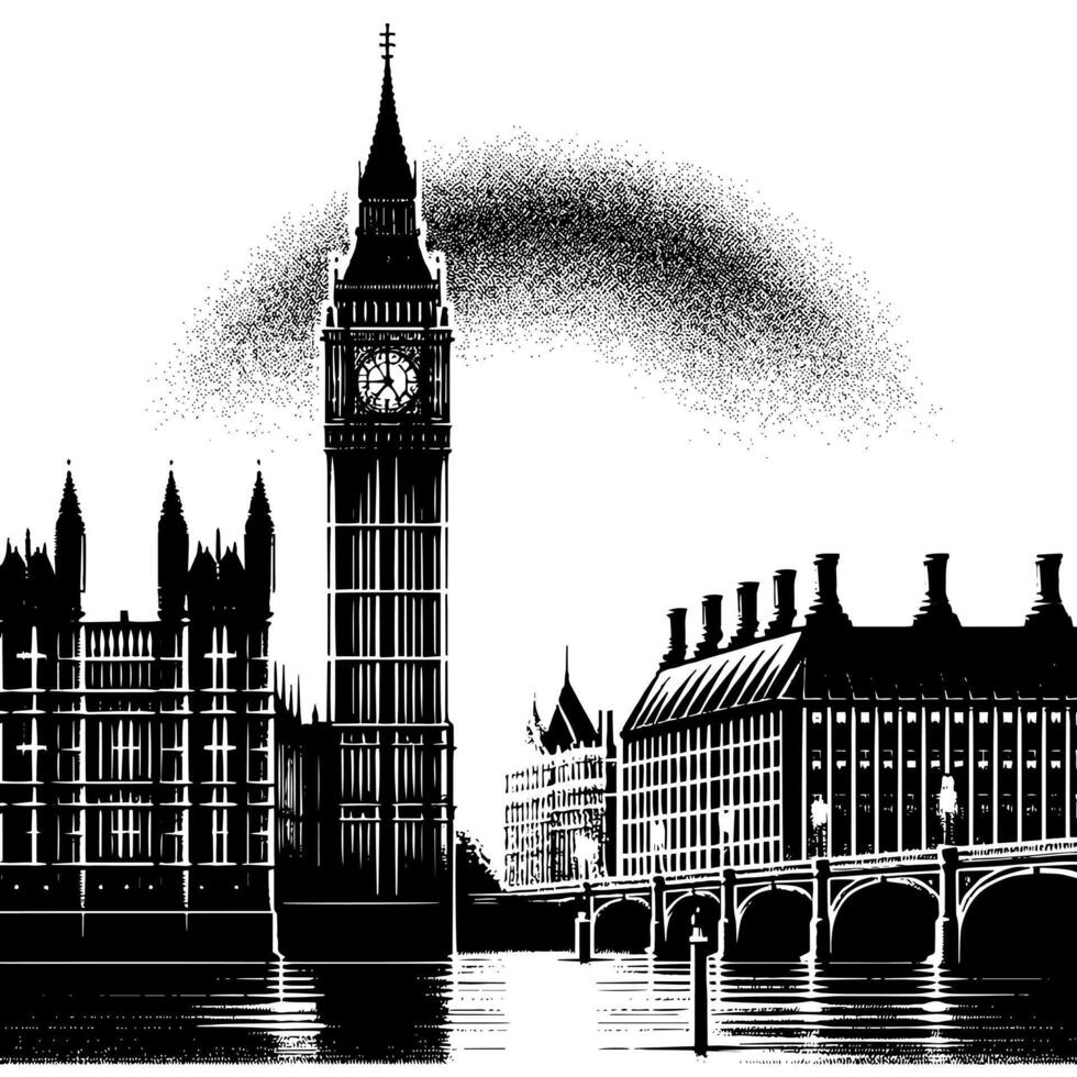 Preto e branco ilustração do grande ben torre dentro Londres vetor
