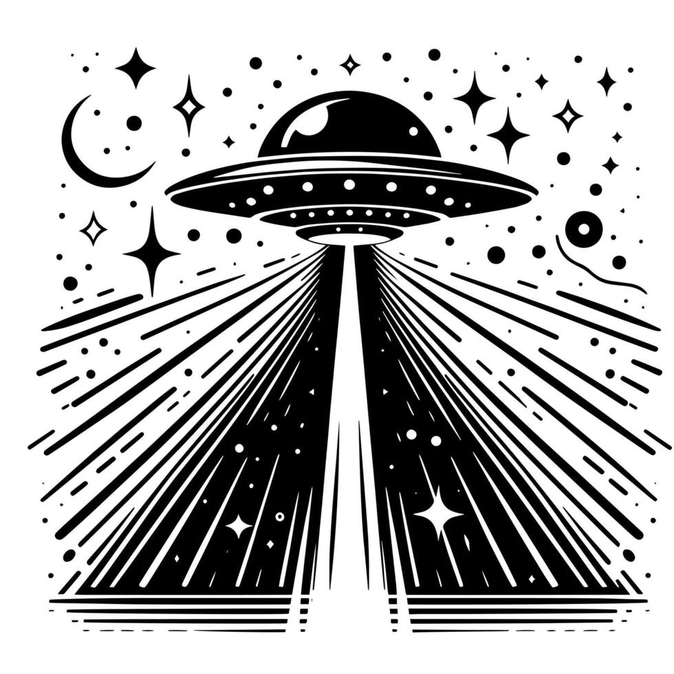 Preto e branco ilustração do a UFO vôo pires vetor