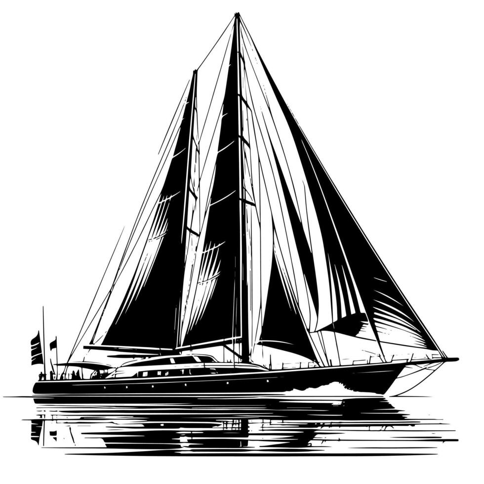 Preto e branco ilustração do uma Navegando barco vetor