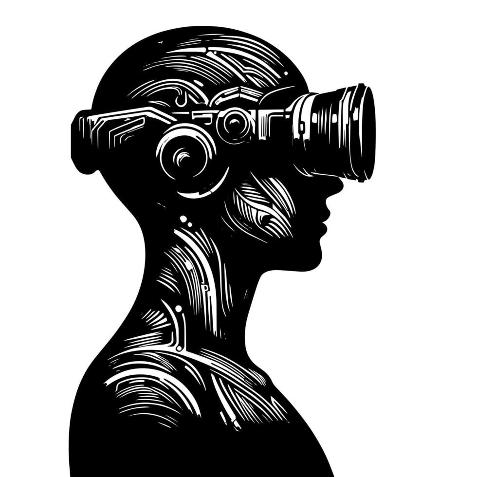 Preto e branco ilustração do vr óculos fone de ouvido vetor