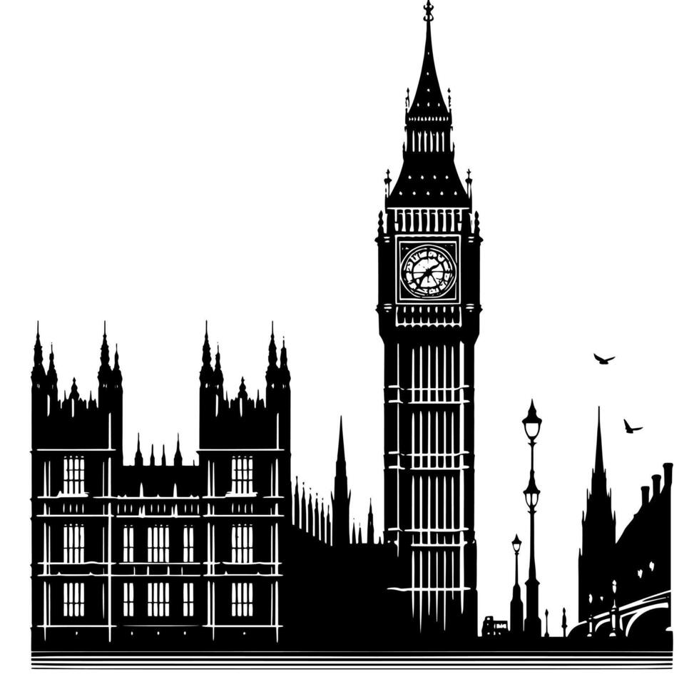 Preto e branco ilustração do grande ben torre dentro Londres vetor