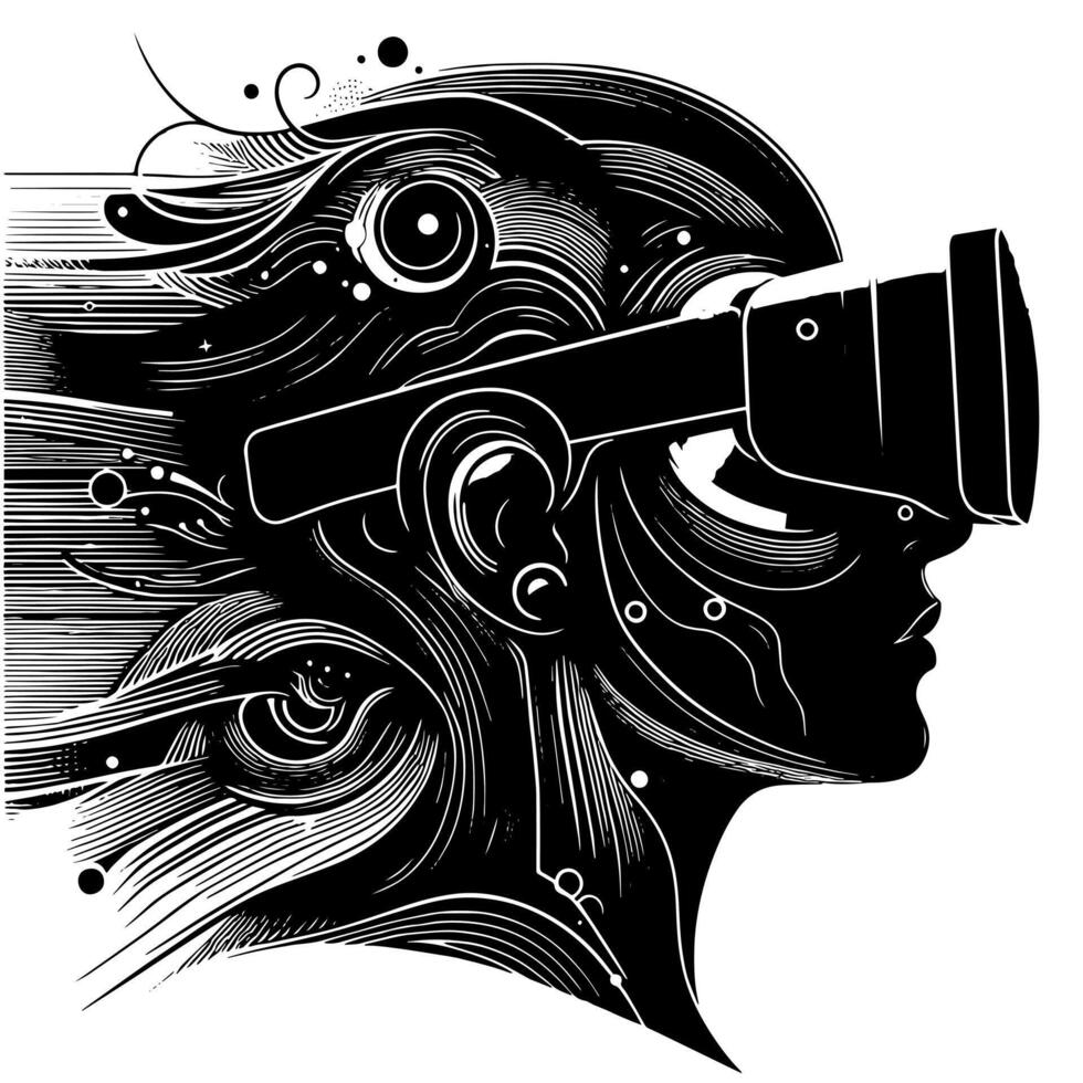 Preto e branco ilustração do vr óculos fone de ouvido vetor