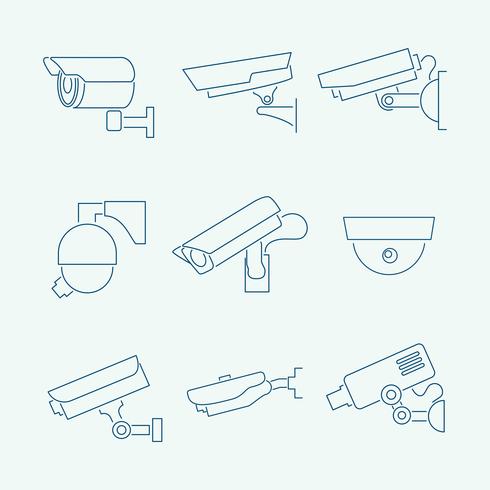 Conjunto de ícones de câmeras de segurança vetor