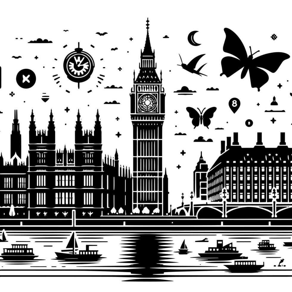 Preto e branco ilustração do grande ben torre dentro Londres vetor