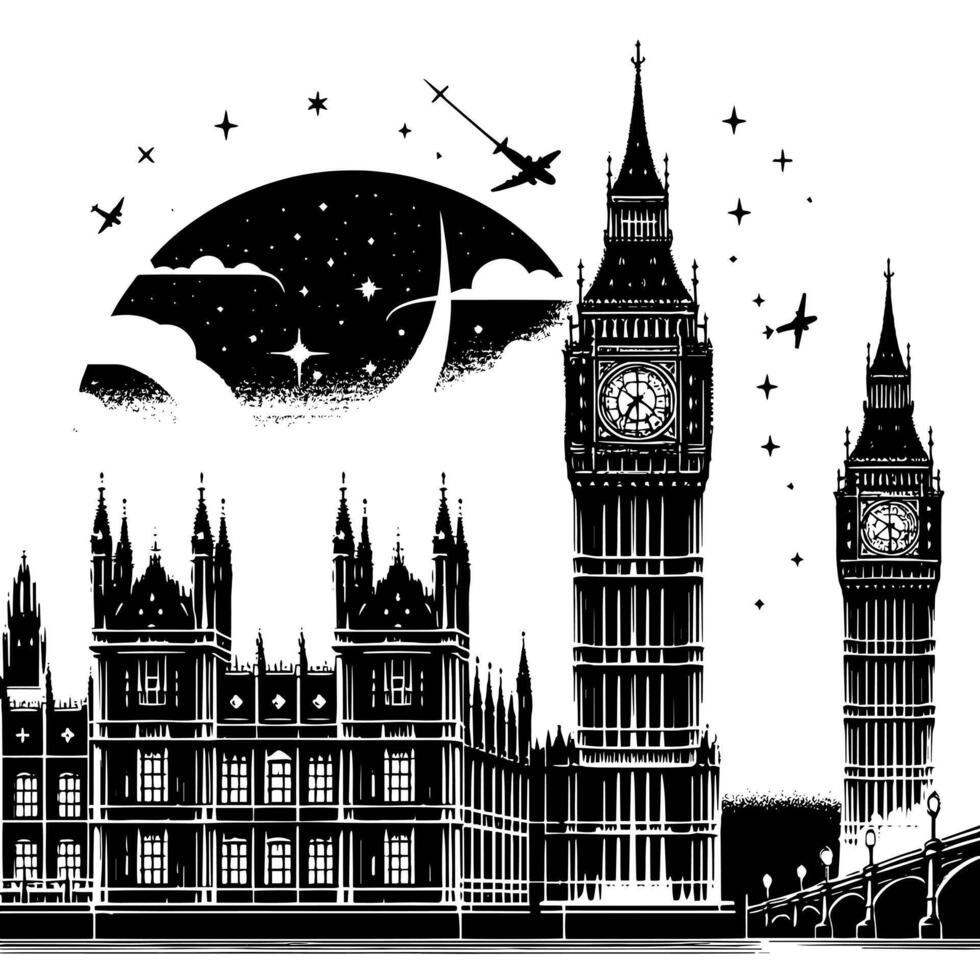 Preto e branco ilustração do grande ben torre dentro Londres vetor