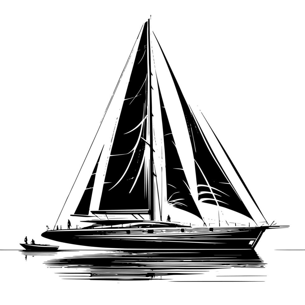 Preto e branco ilustração do uma Navegando barco vetor