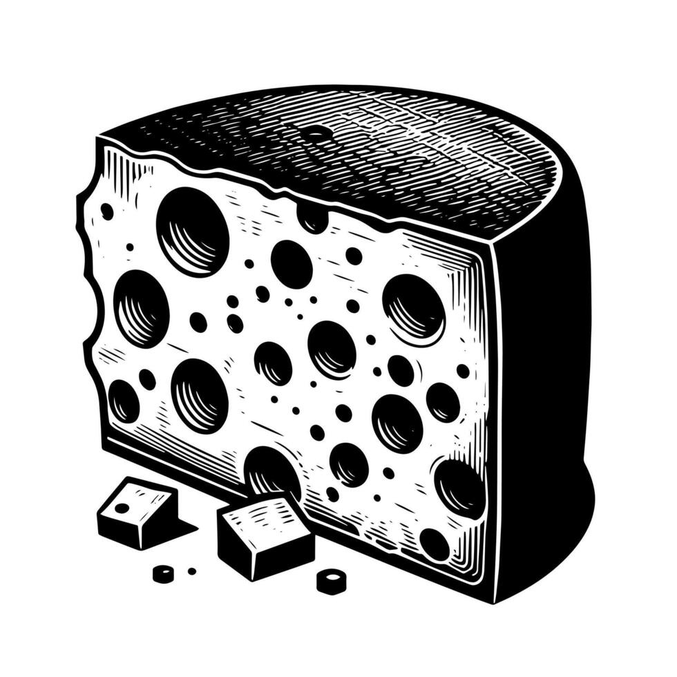 Preto e branco ilustração do uma tradicional suíço queijo vetor